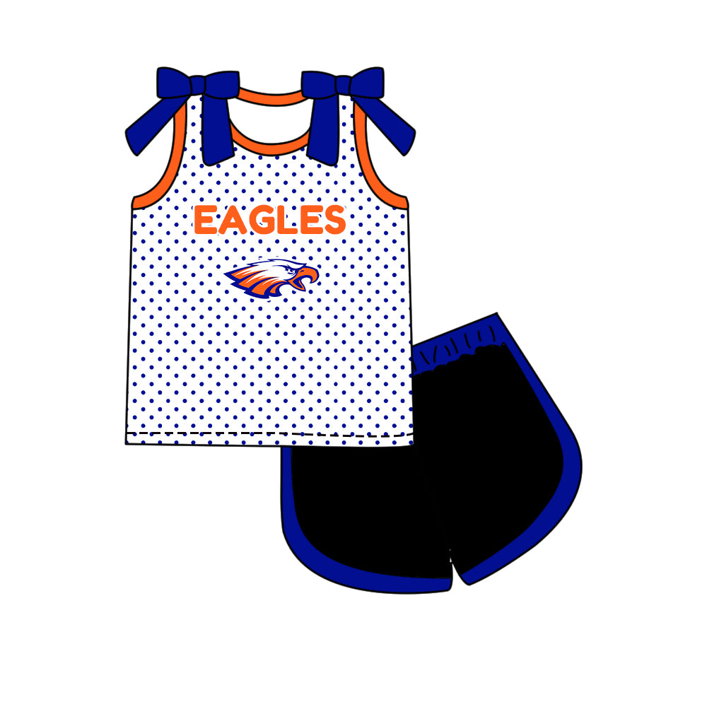 Custom moq 5 mix size milk silk summer teams Girls Polka Dot Top Shorts Set Top Skirt Short Set Zipper Pullover Jogger Pants Set Blue Pullover Tops