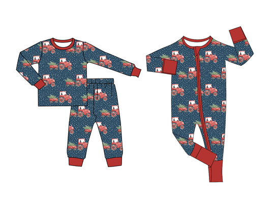 25.5.30 custom each style moq 5eta 4-6week Sibling Sisters Christmas trees truck baby boy long sleeve pants sets and rompers match family design