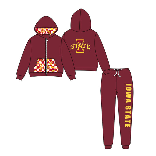 Custom moq 5 mix size eta 6-8weeks milk silk summer teams brick red baby girl clothes hooded long sleeve pants sets-25.9.11