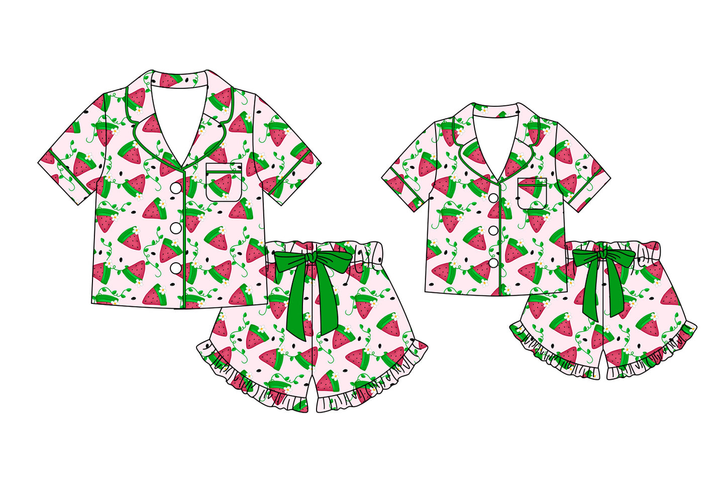 Custom moq 5 mix size Sibling Mom And Me Print Pajama Set Short-Sleeved Top And Shorts Matching Sleepwear