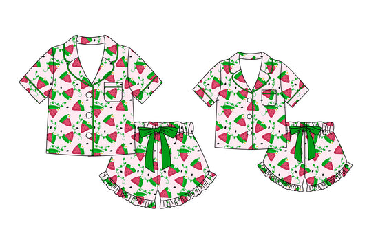 Custom moq 5 mix size Sibling Mom And Me Print Pajama Set Short-Sleeved Top And Shorts Matching Sleepwear