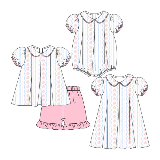 3.6 custom each style moq 5eta 4-6week Sibling Sisters baby girl short sleeve shorts sets and dress and rompers match family design