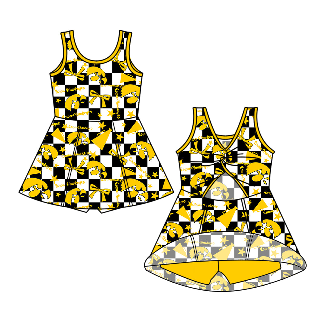 Custom moq 5 mix size milk silk summer teams baby girls clothes team bow yellow sleeveless skirts sets and dress 1 and dress 2 and dress 3-25.6.30