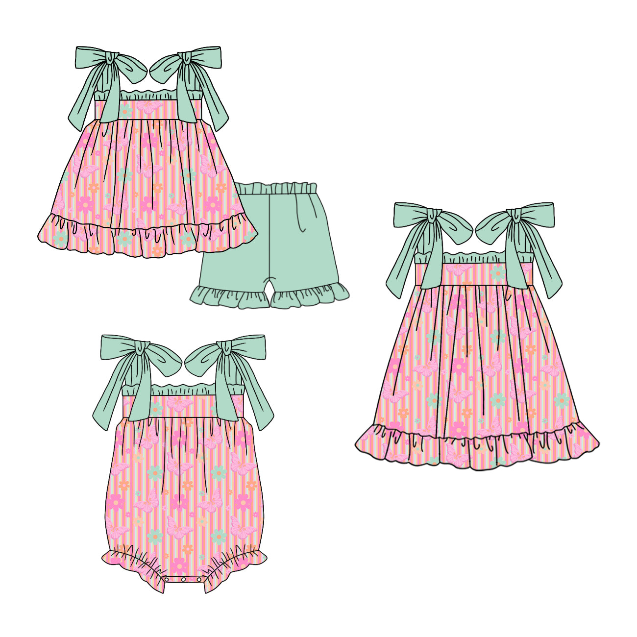 3.11  Custom moq 5 mix size Sibling Baby Girl's Striped Sleeveless Top And Short Set Cute Romper Dress for Summer