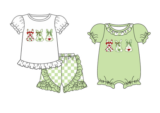 11.30 custom each style moq 5eta 4-6week Sibling Sister easter rabbit baby girl short sleeve shorts sets and rompers match design