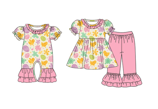 25.9.27 custom each style moq 8 eta 6-8week Sibling Sisters bow baby girl clothes short sleeve pants sets and romper match family design