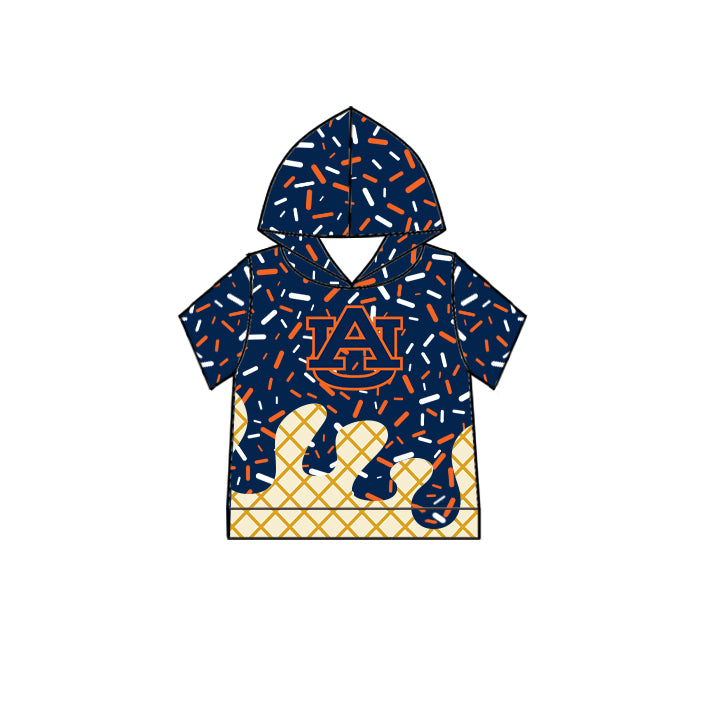 Custom summer teams baby girls clothes team dark blue hooded long sleeve tops and short sleeve top and dress and pants and shorts-25.5.27