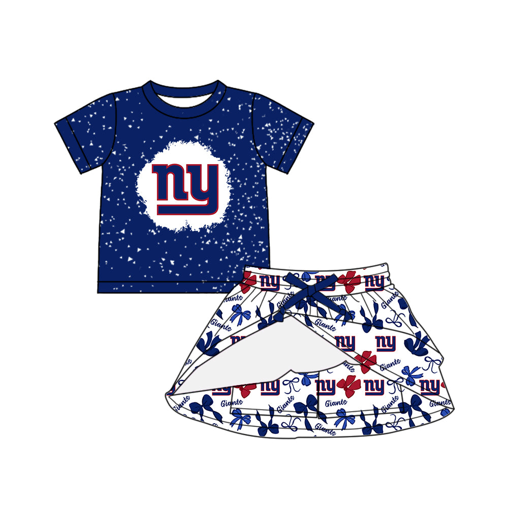 Custom moq 5 mix sizes summer teams baby girls clothes team blue short sleeve skirts shorts sets 1 and skirts sets 2 and and skirts sets 2 and dress 1 and dress 2 and dress 3 and dress 4-25.6.4