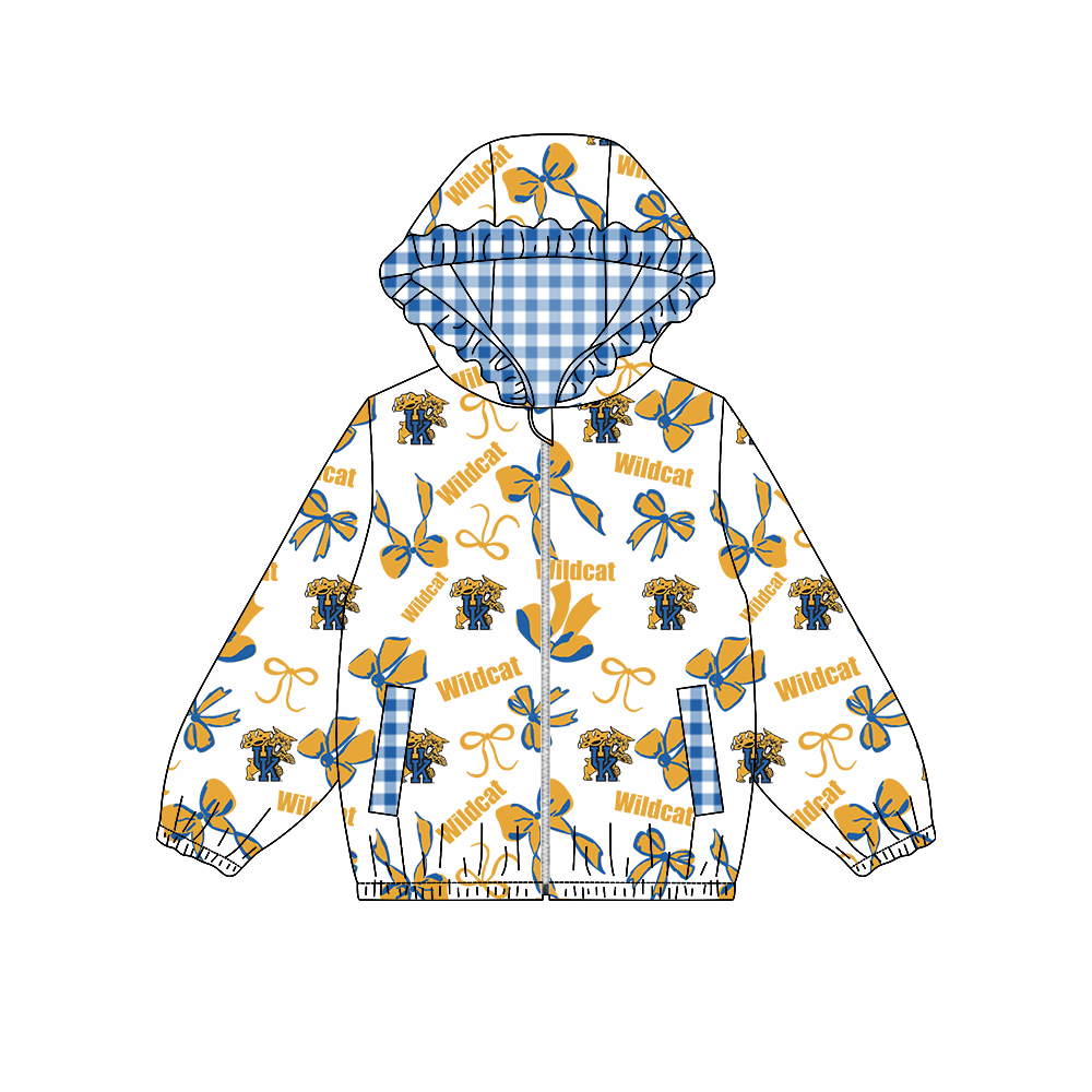custom moq 5 mix size MSD072303 Baby Girls Bow Print Long Sleeve Zipper Hooded Team Casual Jacket Top