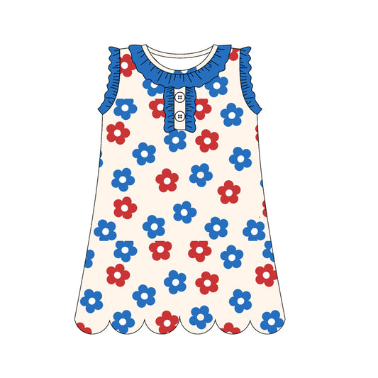 3.10 Custom moq 5 mix size Baby Girls Floral Sleeveless Knee Length Dresses 4th of July Outfits