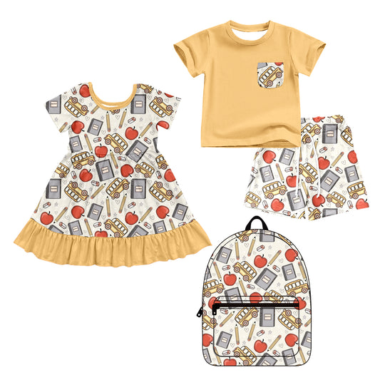 3.9 Custom moq 5 mix size Sibling Baby Boy's Short-Sleeved Outfit Set with Shorts And Matching Backpack Dress Set