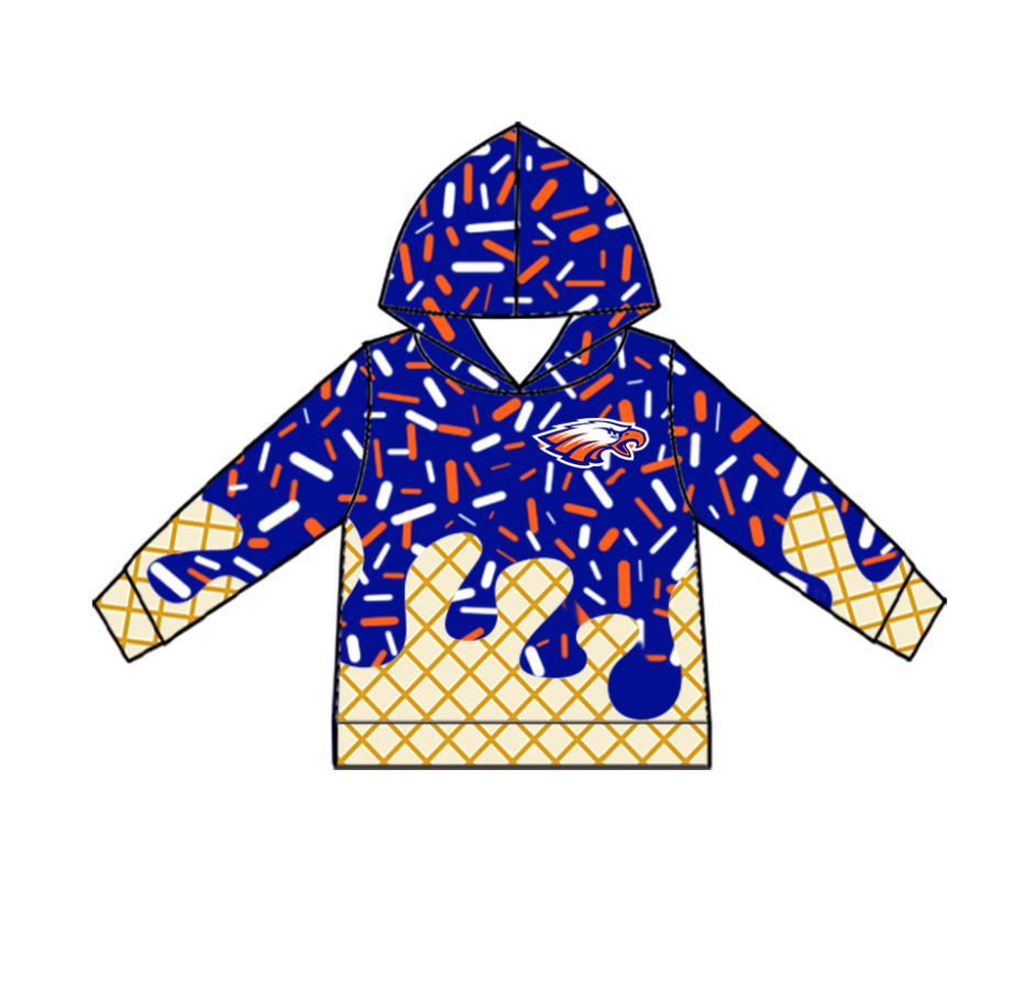 Custom moq 5 mix size milk silk baby girls clothes team bow blue hooded long sleeve tops and shorts and jacket-25.7.22