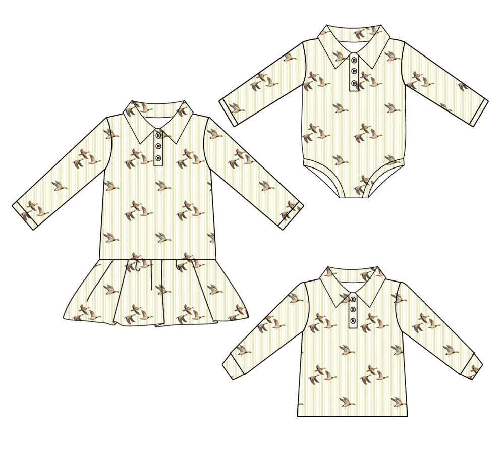 25.10.14 custom each style moq 5 eta 6-8week Sibling Sisters duck baby girl long sleeve dress and rompers and top match family design
