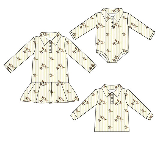 25.10.14 custom each style moq 5 eta 6-8week Sibling Sisters duck baby girl long sleeve dress and rompers and top match family design