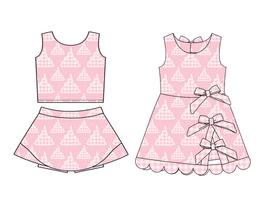 3.18 Custom moq 5 mix size Sibling Baby Girls Pink Sleeveless Top And Skirt Sets Dress Yoga Outfit