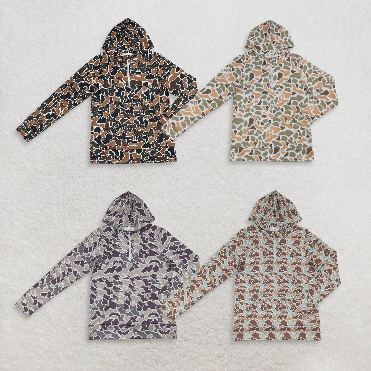 RTS NO MOQ Sibling milk silk Adult Women Camo Print Print Long Sleeve Zip Pocket Hoodie Top