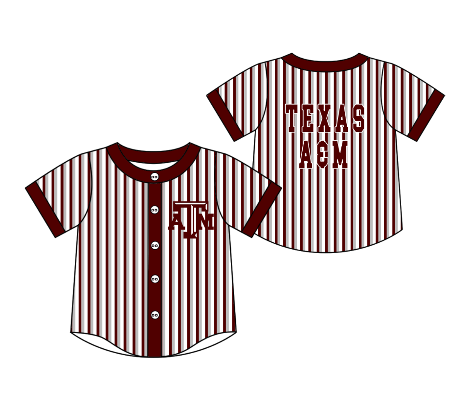 Custom moq 5 mix size milk silk summer teams Dark Red Striped Short-Sleeved Button-Down Shirt for Baby Boy Outfit