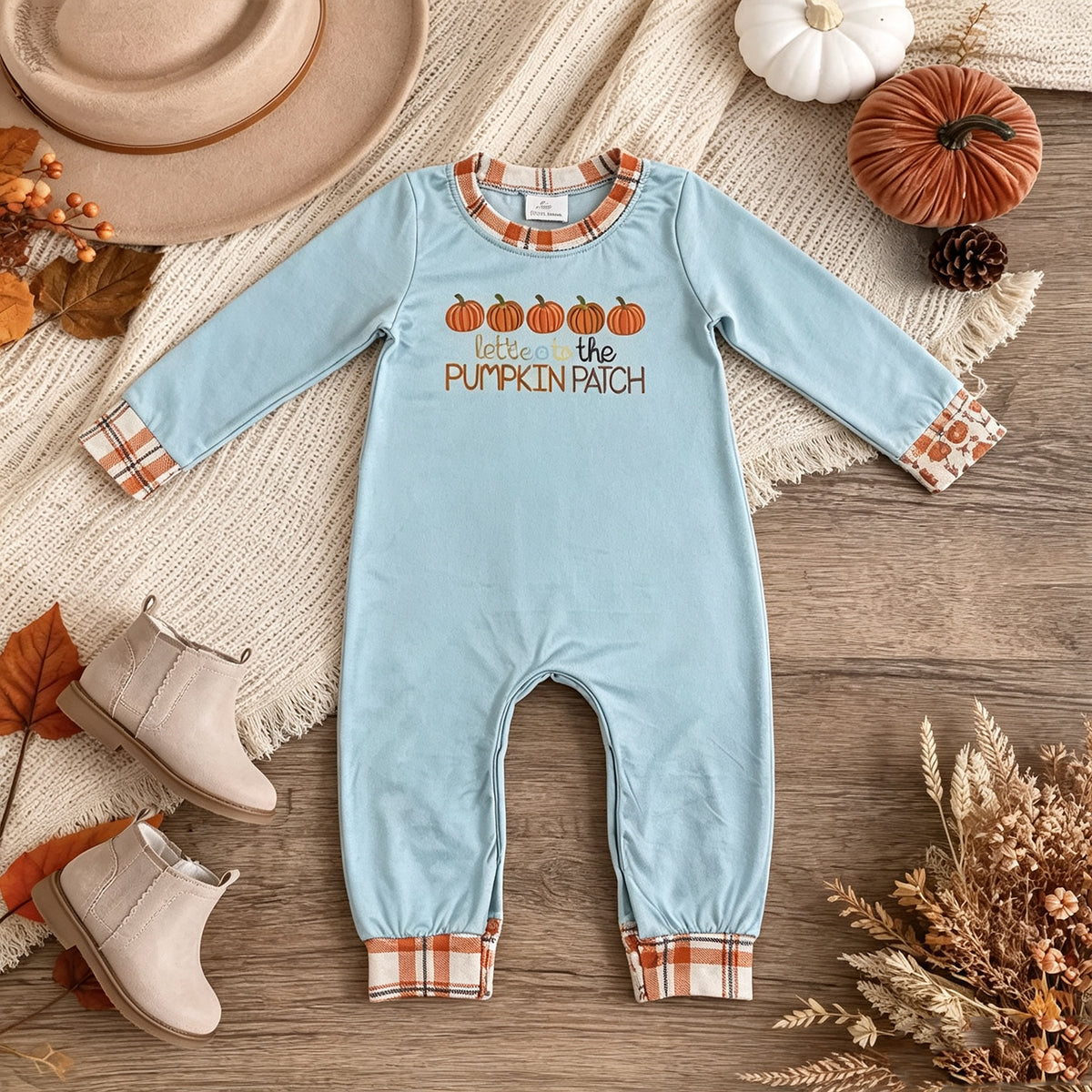 NEW RTS NO MOQ milk silk LR1189 Baby Boys Autumn Pumpkin Fall Long Sleeve Romper