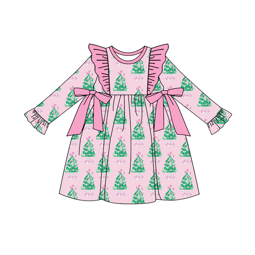 7.11custom each style moq 5eta 4-6week Sibling Sister Christmas trees pink baby girls sets and dress and rompers match family design