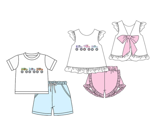 26.1.20 custom each style moq 5 eta 6-8 week Sibling Sister baby boy short sleeve shorts sets 2 match family design