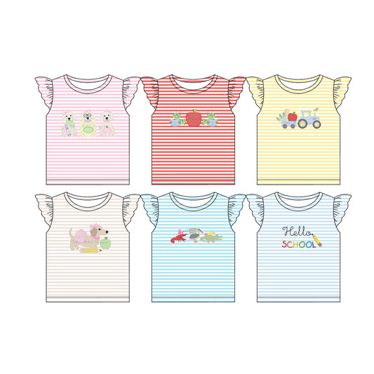 3.2 Custom moq 5 mix size Sibling Baby Girl's Striped Flutter Sleeve Top Back-to-School Outfit