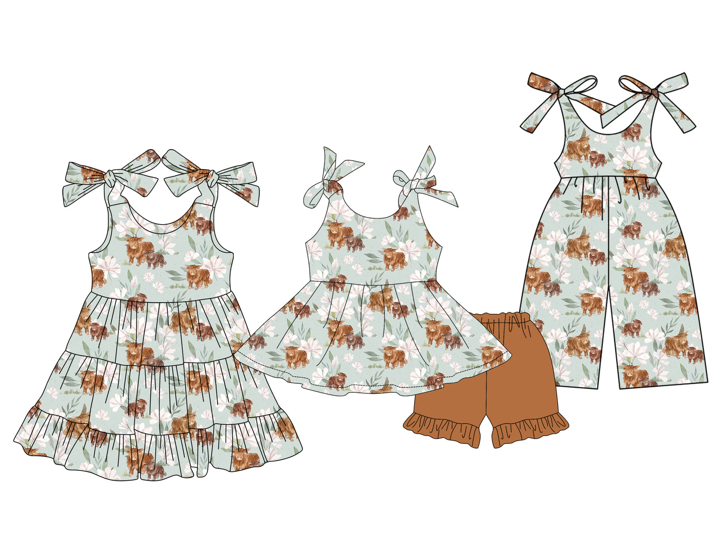 3.27 custom each style moq 5eta 4-6week Sibling Sister alpine floral baby girl short sleeve shorts sets and dresses and jumpsuit match design