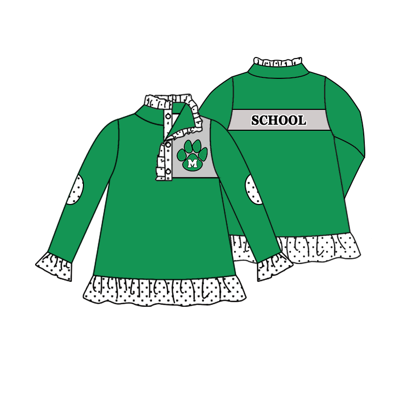 custom moq 5 mix size MSD072904 Baby Girls Print Ruffle Zip Pullover Long Sleeve Tunic Top Polka Dot Ruffle