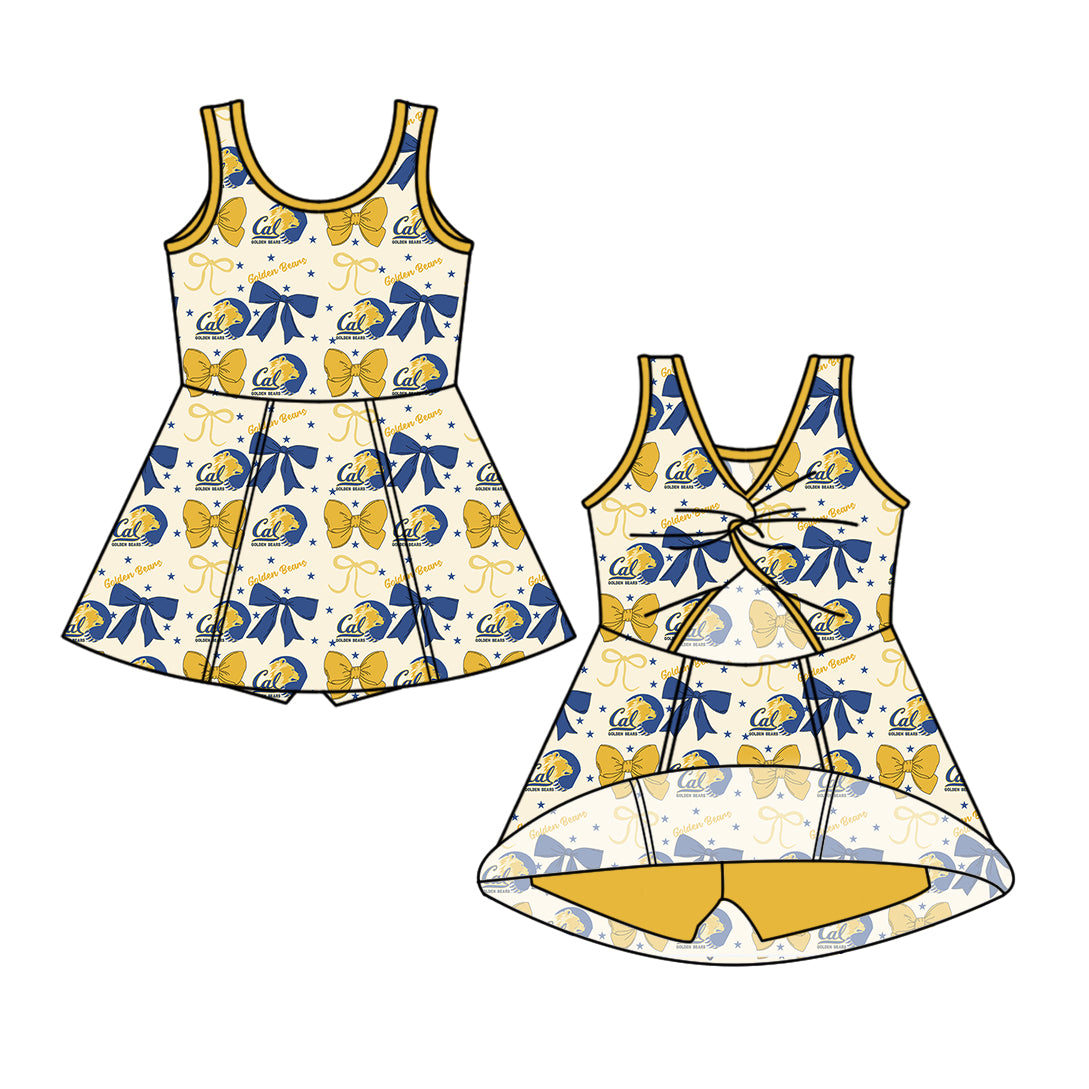 Custom moq 5 mix size milk silk summer teams baby girls clothes team bow yellow sleeveless skirts sets and dress 1 and dress 2 and dress 3-25.6.24