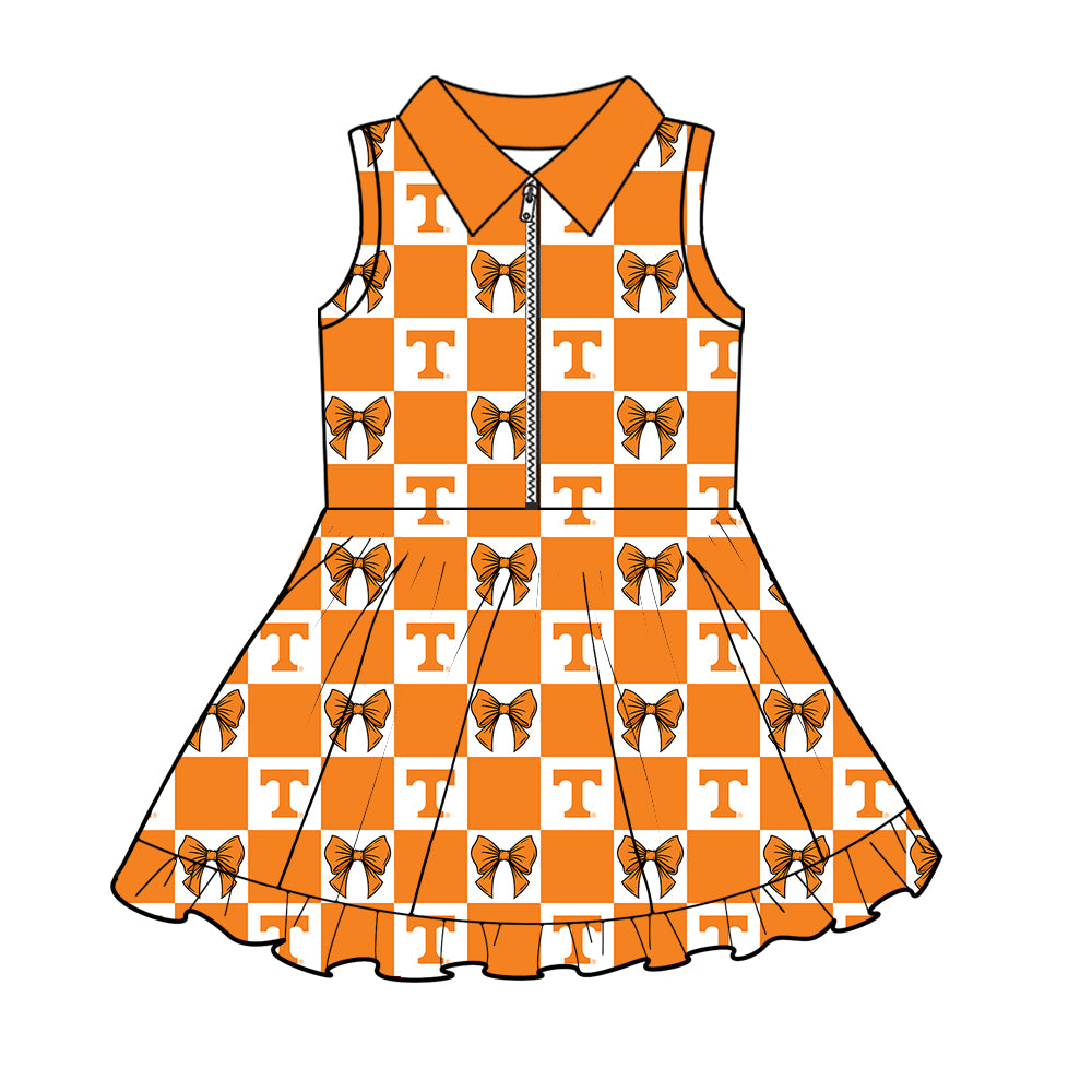 Custom moq 3 or 5 mix size milk silk summer teams baby girl clothes bow orange sleeveless dress-26.1.20