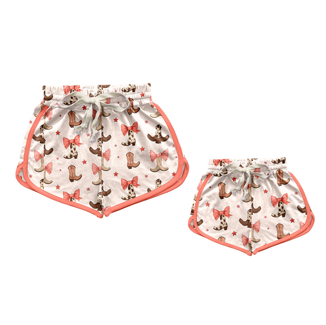 3.1 custom each style moq 5eta 4-6week Sibling Sister boot bow kids shorts and adult shorts match design