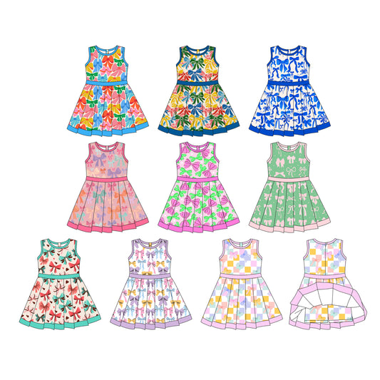 25.10.3 custom each style moq 8 eta 6-8week Sibling Sisters bow baby girl sleeveles dress 9 match family design