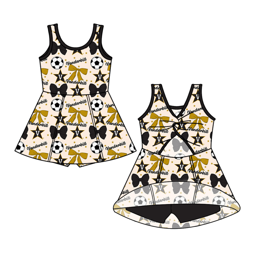 Custom moq 5 each style summer teams baby girls clothes team bow dark blue long sleeve hooded pants sets and dress 1 and dress 2 and romper-25.6.14