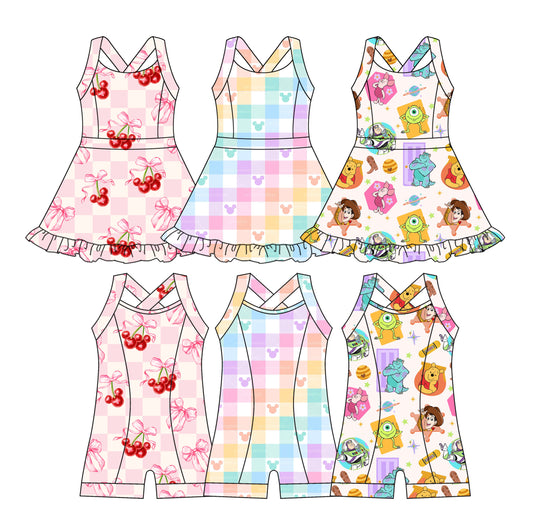 3.18 custom each style moq 5eta 4-6week Sibling Sister baby girls clothes Short sleeve yoga dress and yoga jumpsuit match family design