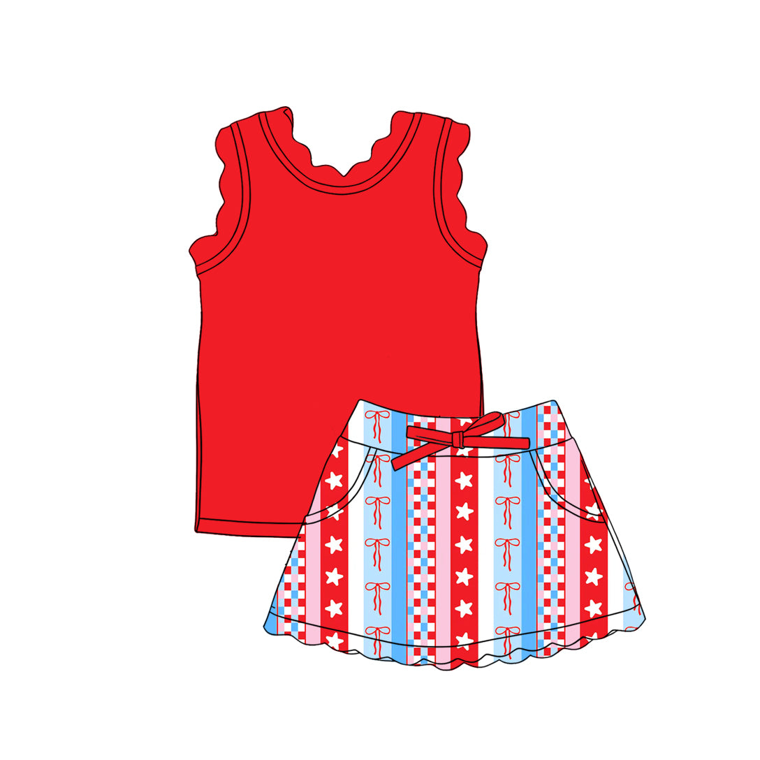 Custom moq 5 mix size Baby Girls Red Sleeveless Top And Skirt Yoga Outfit  Two-Piece Set for Kids
