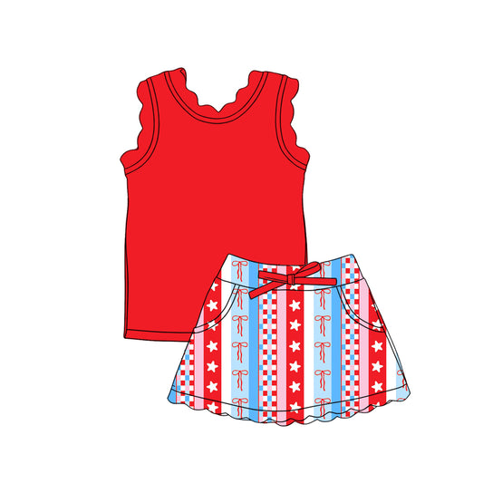 Custom moq 5 mix size Baby Girls Red Sleeveless Top And Skirt Yoga Outfit  Two-Piece Set for Kids