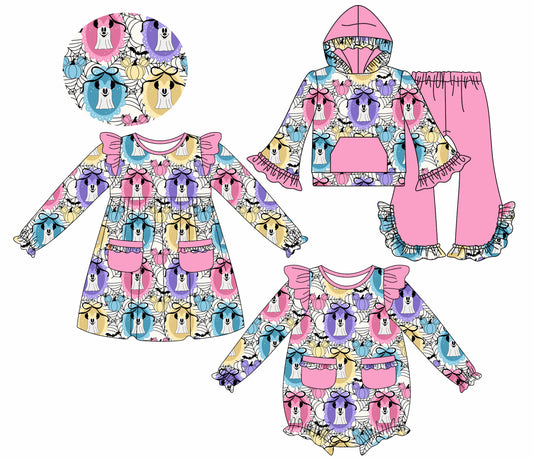 25.7.22 custom each style moq 5eta 4-6week Sibling Sisters bow baby girl long sleeve pants sets and dress and rompers match family design