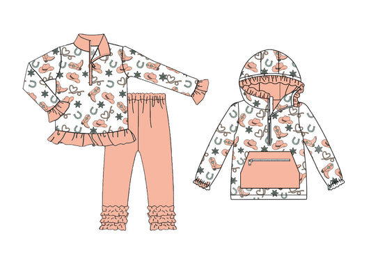 25.8.29 custom each style moq 5eta 4-6week Sibling Sisters boot hat baby girl long sleeve pants sets and top match family design