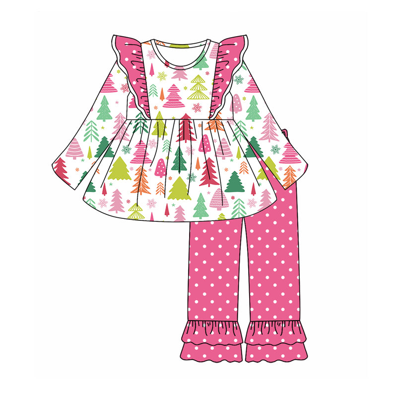 6.23 custom each style moq 5eta 4-6week Sibling Sister Christmas trees pink baby boys sets and dress and rompers match family design
