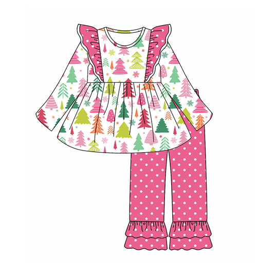 6.23 custom each style moq 5eta 4-6week Sibling Sister Christmas trees pink baby boys sets and dress and rompers match family design