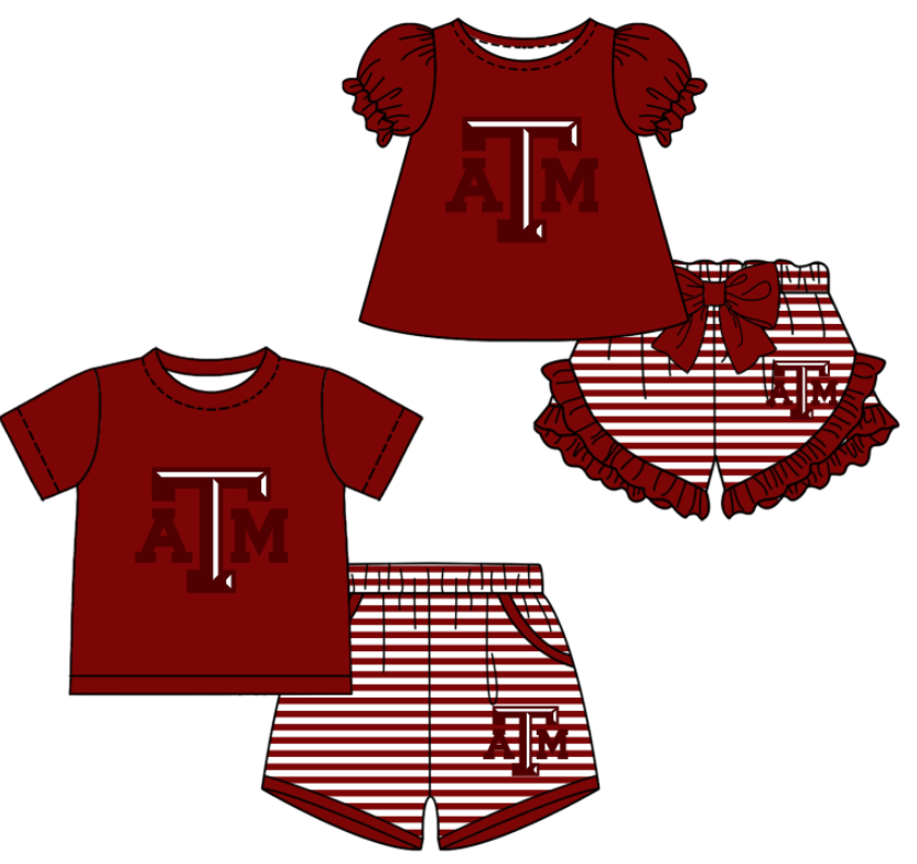 Custom moq 5 mix size milk silk summer teams red Baby Girl Boy Short-Sleeved Shorts Set Toddler Kids Clothing Set