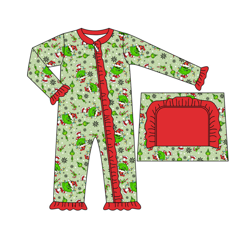9.18 custom each style moq 5eta 4-6week Sibling Sister Christmas green baby girls sets and rompers match family design