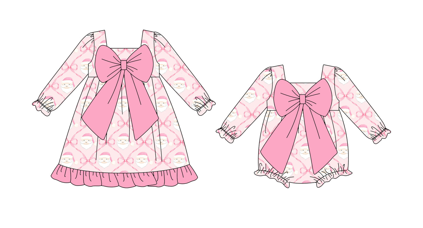 25.8.9 custom each style moq 5eta 4-6week Sibling Sisters Christmas bow pink baby girl long sleeve dress and rompers match family design