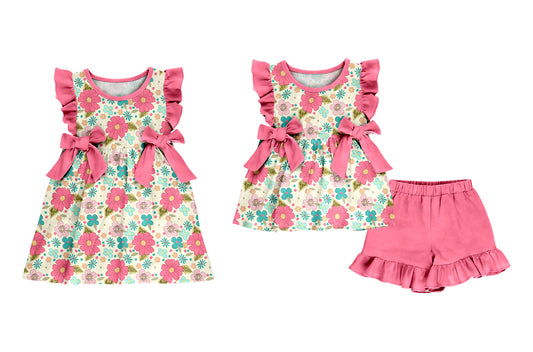 3.16 Custom moq 5 mix size Sibling Baby Girl's Flowers Sleeveless Top And Shorts Set Cute Dress for Summer