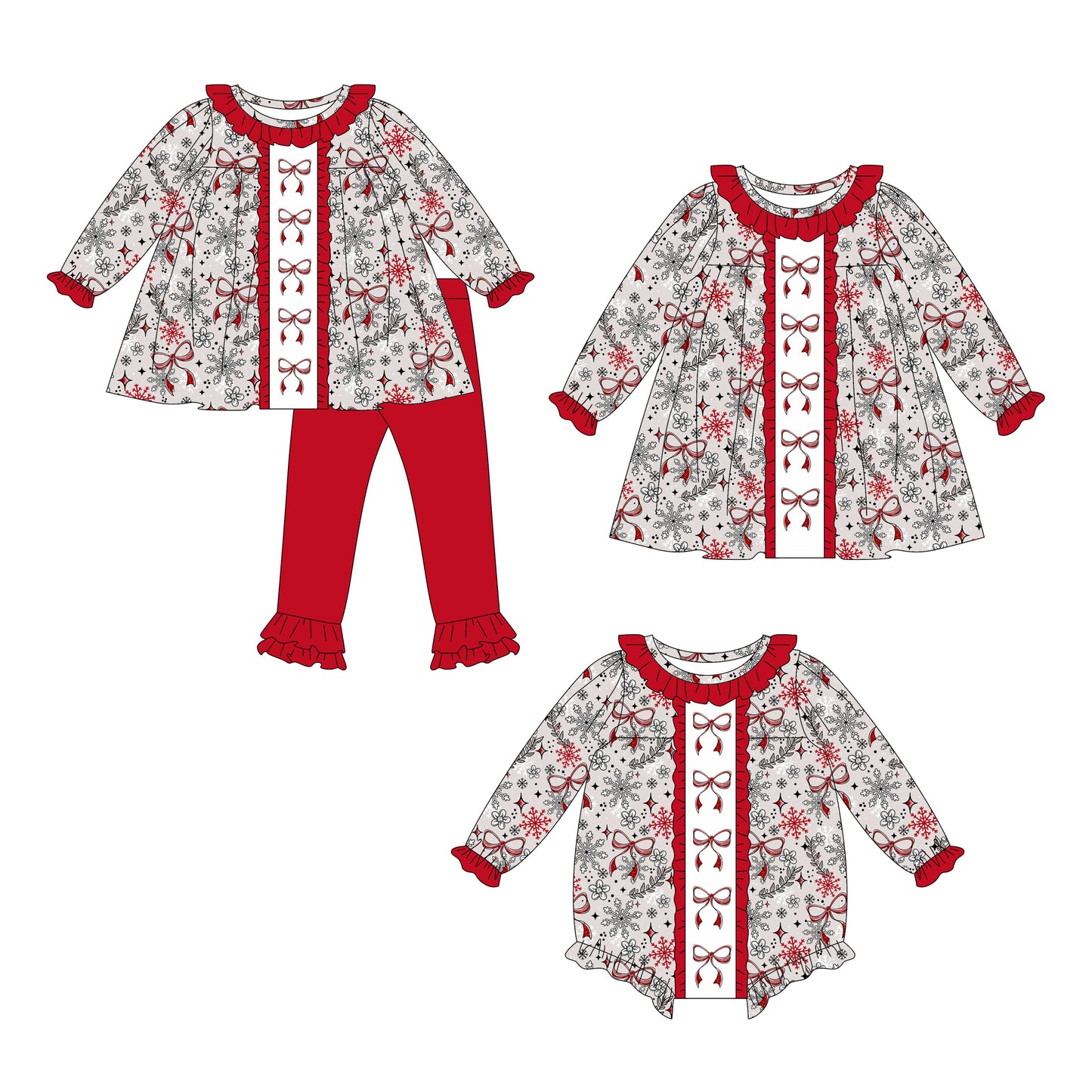 25.6.30 custom each style moq 5eta 4-6week Sibling Sisters bow baby girl long sleeve pants sets and dress and rompers match family design