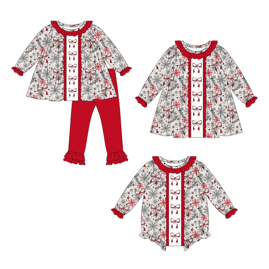 25.6.30 custom each style moq 5eta 4-6week Sibling Sisters bow baby girl long sleeve pants sets and dress and rompers match family design