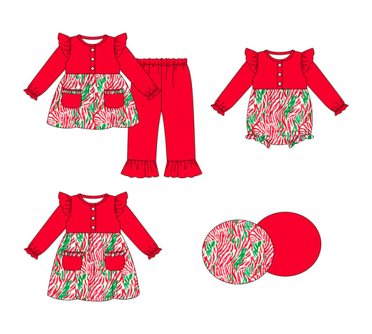 25.7.29 custom each style moq 5eta 4-6week Sibling Sisters red baby girl long sleeve pants sets and dress and rompers match family design