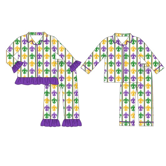 25.9.23 custom each style moq 8 eta 6-8week Sibling Sisters mardi gras baby girl long sleeve pants sets 2 match family design