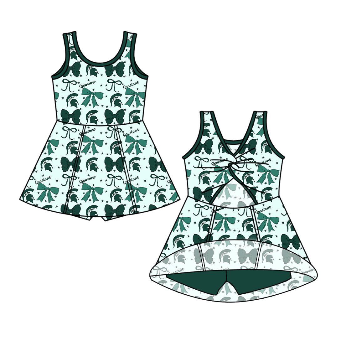 Custom moq 5 mix size milk silk summer teams baby girls clothes team bow green sleeveless skirts sets and dress 1 and dress 2 and dress 3-25.6.26