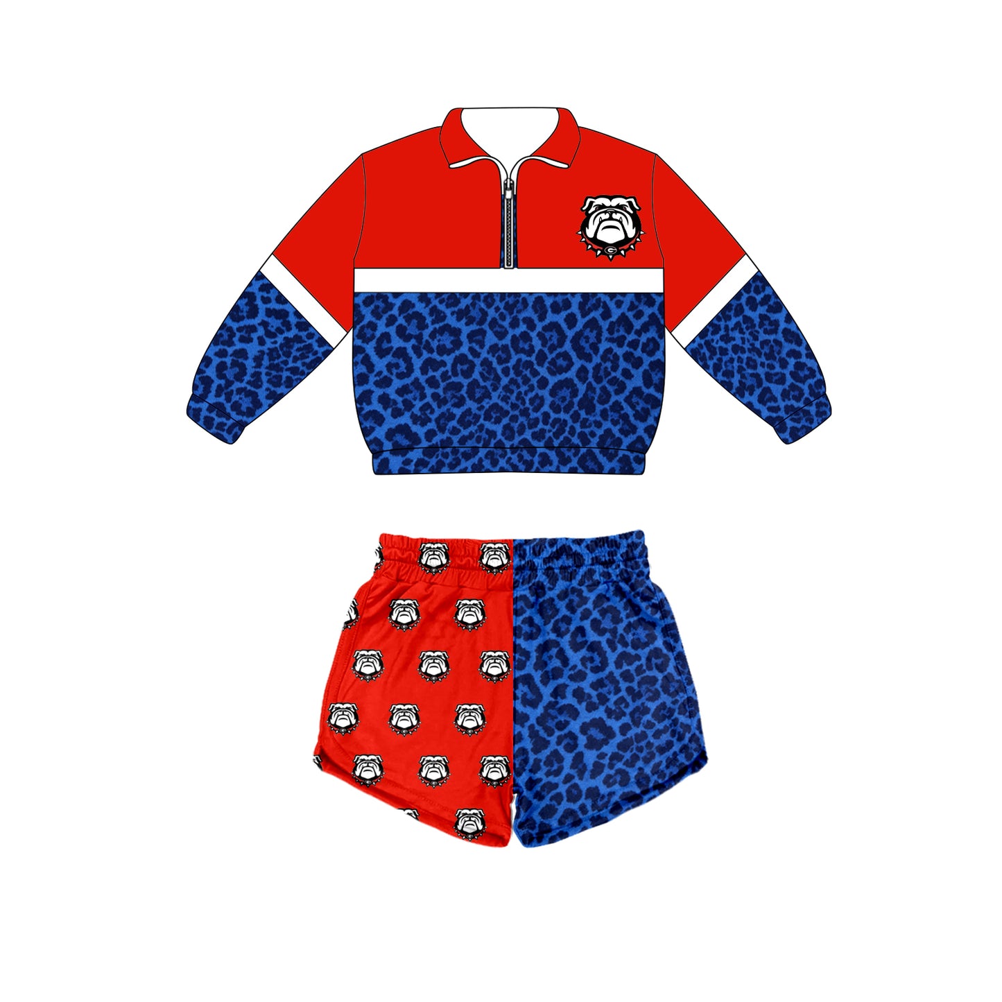 Custom moq 5 mix size summer teams Baby Plaid Long Sleeved Zip Up Top And Shorts Set