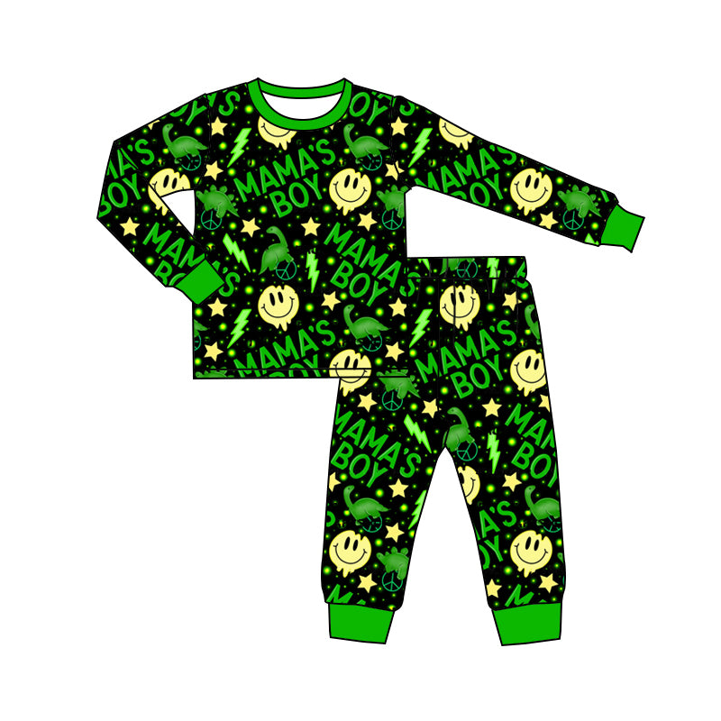 8.16 custom each style moq 5eta 4-6week Sibling Sister mama boy smiley green baby boy sets and rompers match family design